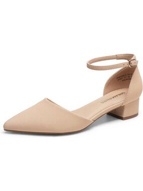 Women's Nude Low Heel Pumps Pointed Toe Comfort Casual Ankle Strap Shoes